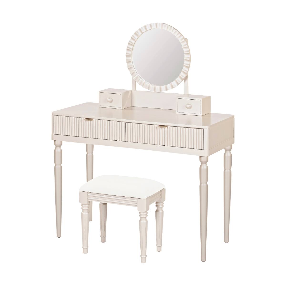 Alt View 4. Loheer - Loheer Makeup Vanity Table with Round Mirror, Champagne, Four Drawers and Stool - Champagne.