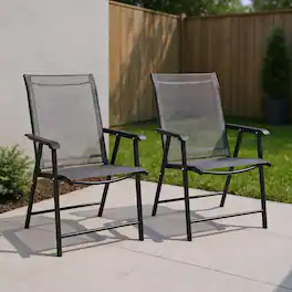 Kadyn - Set of 2 Outdoor Patio Folding Chairs- Outdoor Dining Chair for Outside Patio, All Weather, Porch, Garden, Poolside - Gray