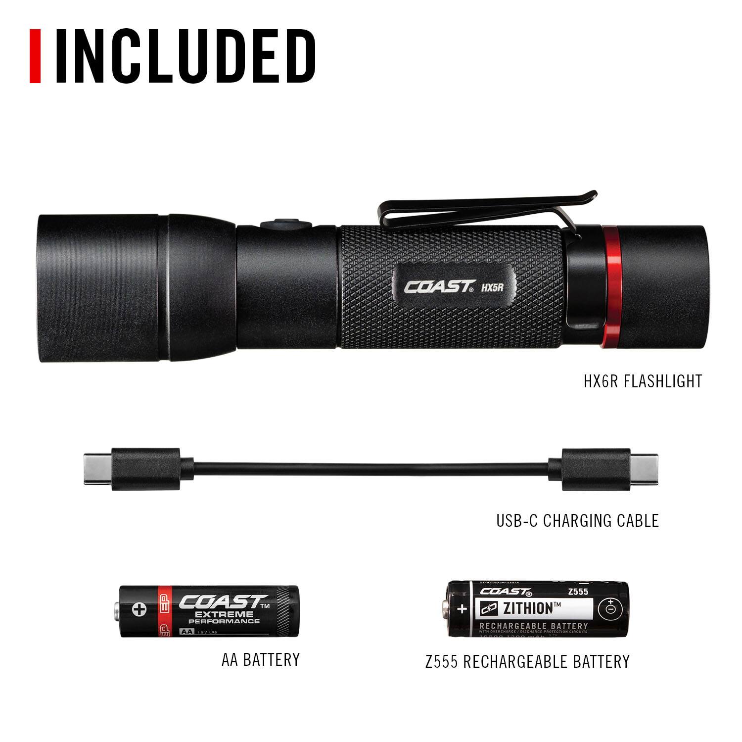 I included COAST HX5R HX6R Flashlight USB-C Charging Cable + COAST M Extreme Performance A COAST 2555 TM + 8 Zithion Rechargeable Battery AA Battery Z555 Rechargeable Battery