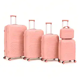 Oumilen - 5 Piece Luggage Set – 14" + 20" + 24" + 28" + 32" Hardshell Suitcases, Spinner Wheels with TSA Lock - Rose