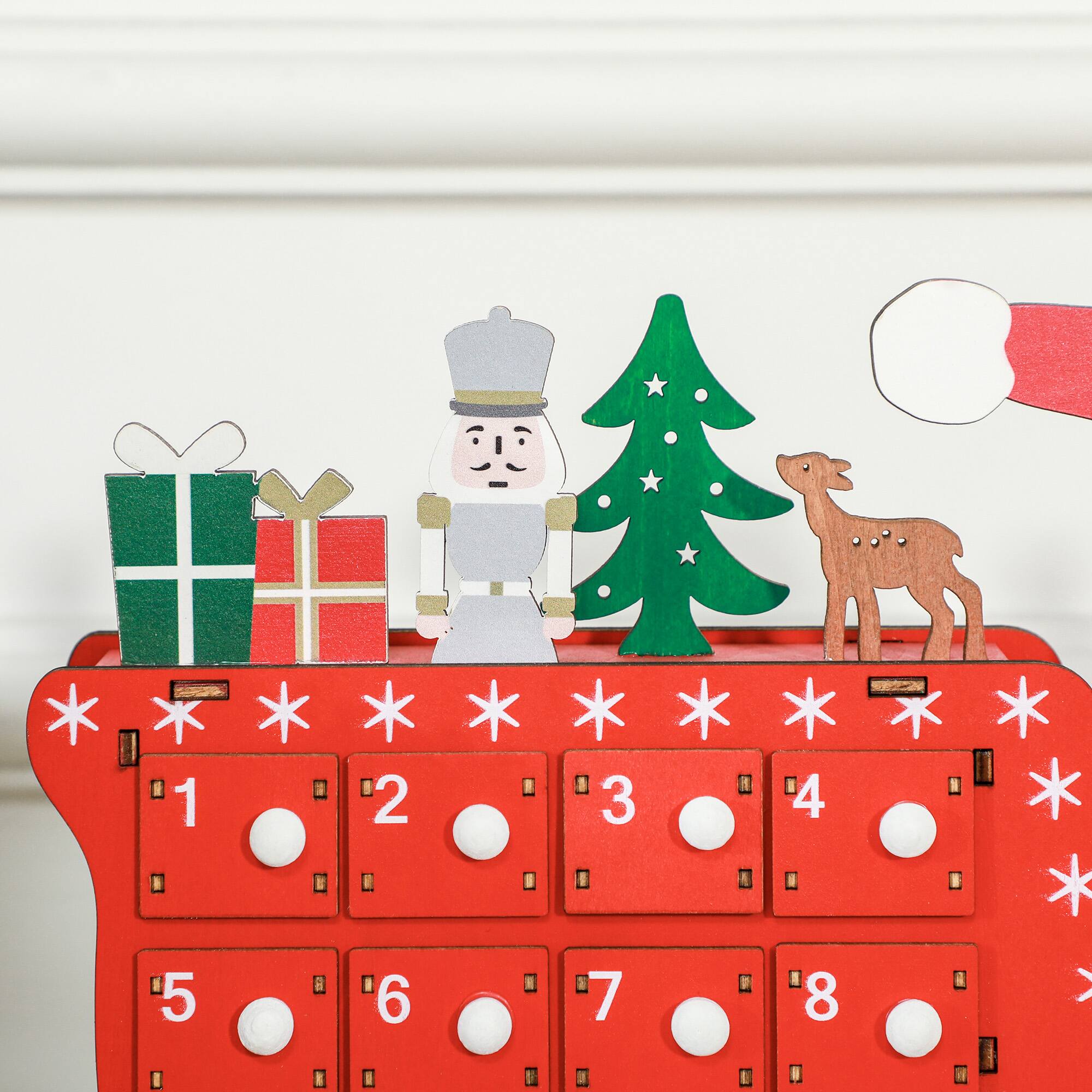 Alt View 7. Homcom - Wooden Advent Calendar with 24 Drawers, Reusable Christmas Countdown Gift Kids Adults - Red.