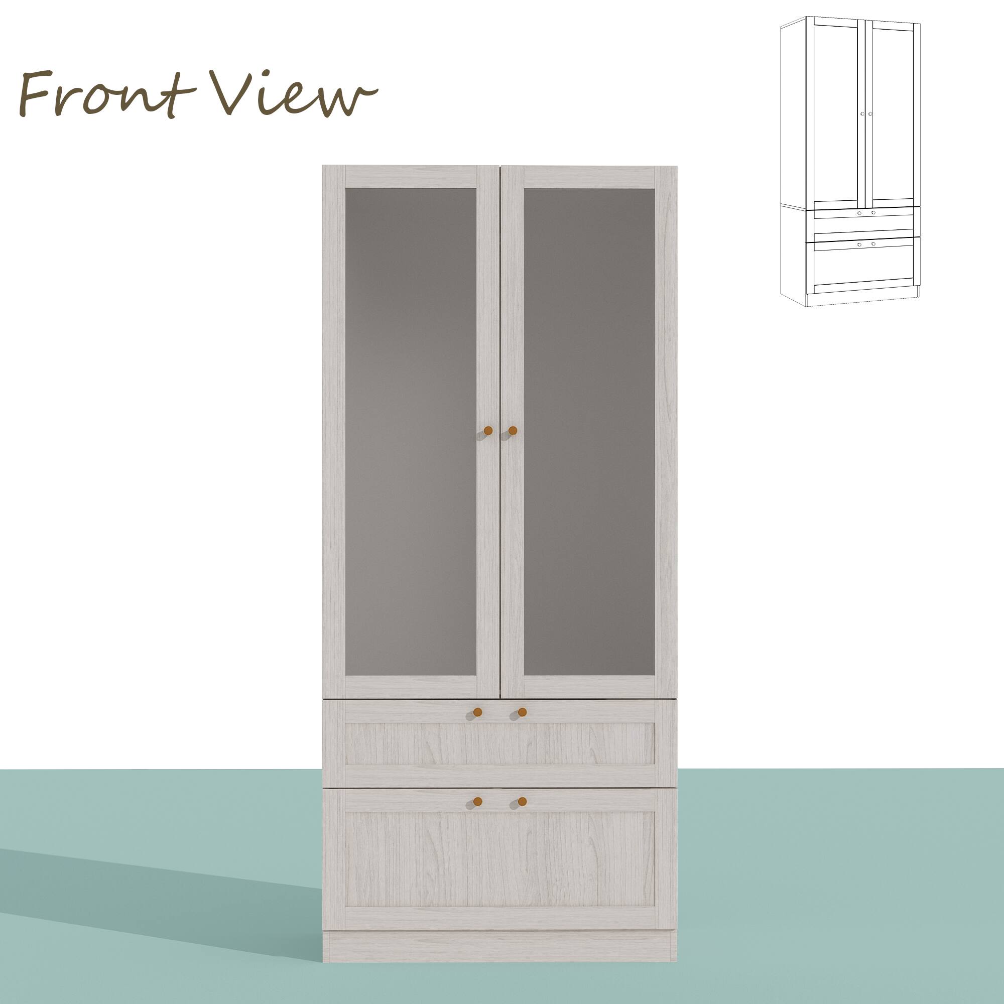 FUFU&GAGA - Wardrobe with Frosted Glass Doors, Drawers & Anti - Tip - White