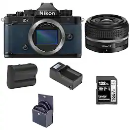 Bundle - Nikon - Z f Mirrorless Camera, Blue with NIKKOR Z 40mm f/2 SE Lens, with Battery, 128GB Memory Card and 52mm Filter