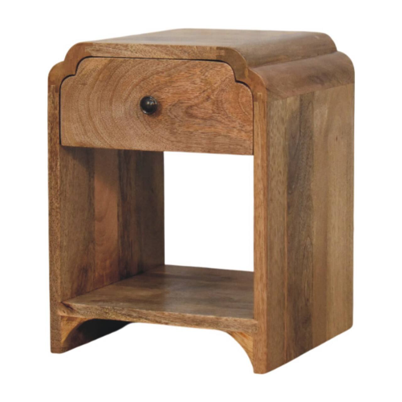 Angle. Artisan Furniture - Artisan Furniture Solid Wood Newton Mini Oak-ish Nightstand with a drawer and open shelf - Oak.