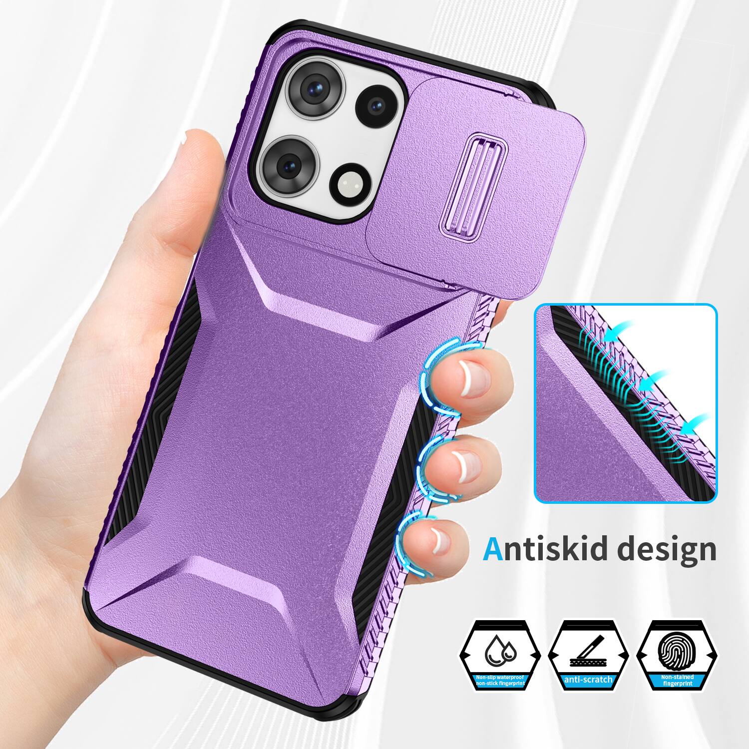 Antiskid design  
Non-slip waterproof non-stick fingerprint  
anti-scratch  
Non-stained fingerprint
