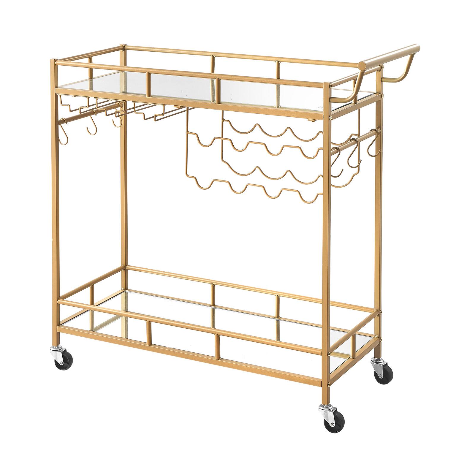 Alt View 5. VEVOR - Bar Cart, 2 Tiers Home Kitchen Serving Carts, Modern Rolling Utility Station on Wheels, Drink Beverage Trolley - Gold.