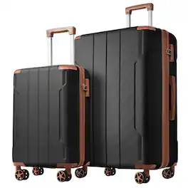 Ecooso - 2 Piece Hardshell ABS Luggage Set Expandable Suitcase with Spinner Wheels and TSA Lock - Black Brown