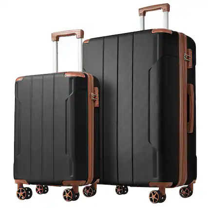 Front. Ecooso - 2 Piece Hardshell ABS Luggage Set Expandable Suitcase with Spinner Wheels and TSA Lock - Black Brown.