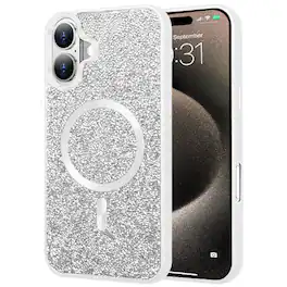 Entronix - Magnetic Case for iPhone 17 - Luxury Rhinestone Design - White