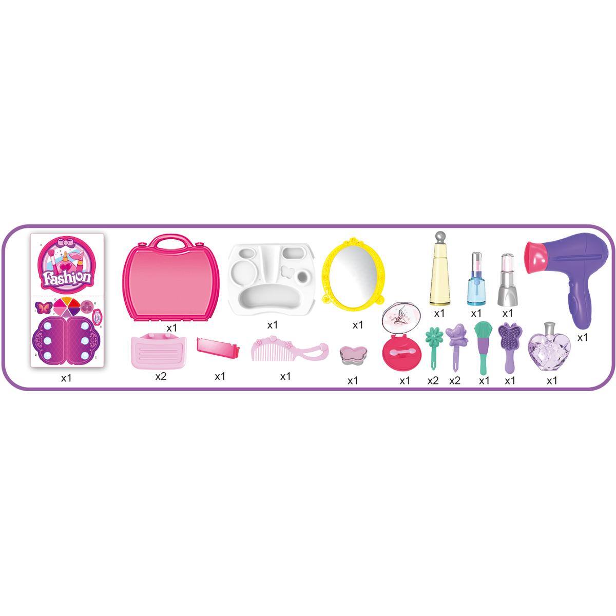 Left. JuzToys - Pretend Play for Toddlers 3-5, 20pcs Hair Salon Makeup Toys for Girls with Makeup Box Cosmetic Hair Dryer Comb Pink - Pink.