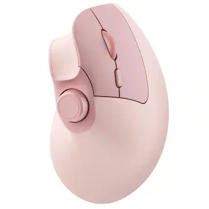Front. PRIMEPLUS - Vertical Ergonomic Mouse, Wireless Bluetooth, Rechargeable, Volume Knob, Silent, 3-Device for PC/Mac - Pink.