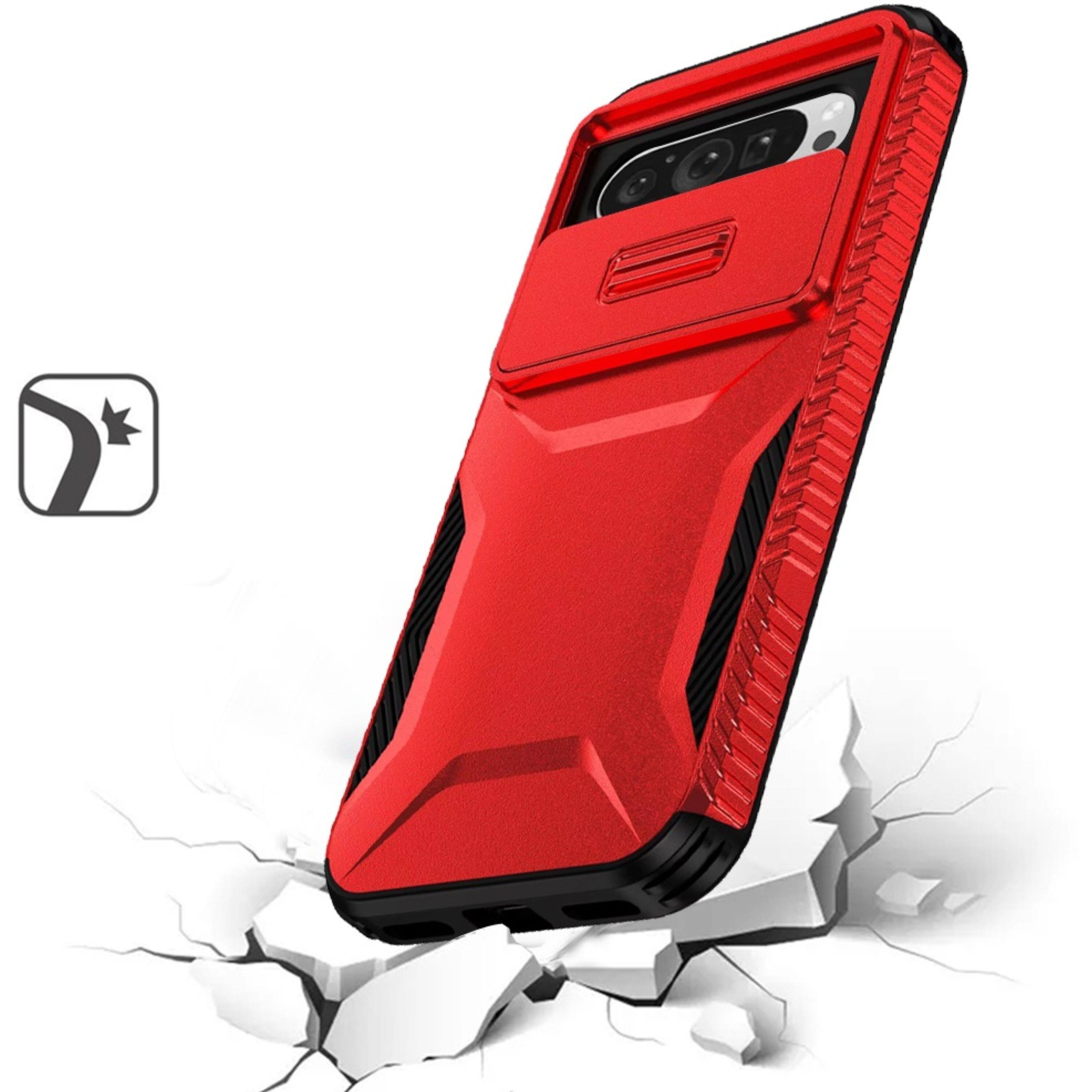 Angle. Kitcheniva - Rugged Camera Shield Grip Case For Google Pixel 9/9 Pro Red - Red.