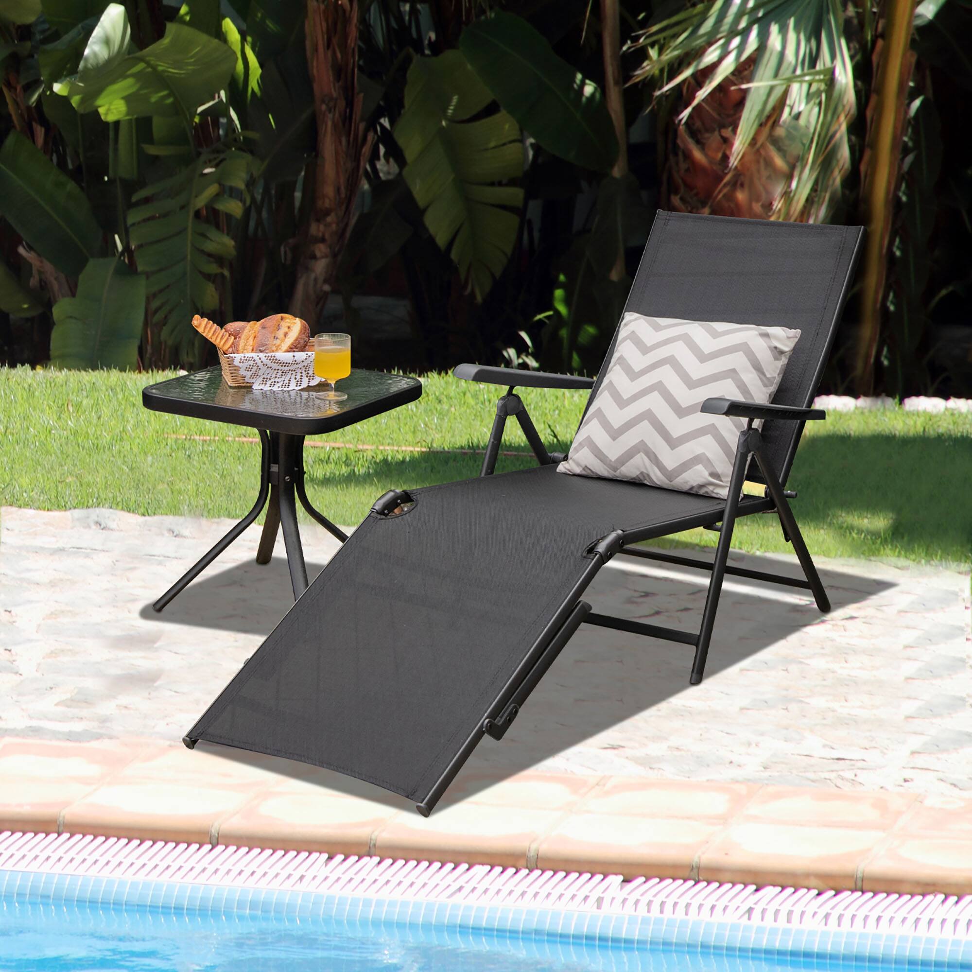 Alt View 3. Gymax - Gymax Set of 2 Outdoor Adjustable Chaise Lounge Chair Patio Folding Recliner Lounge Black - Black.