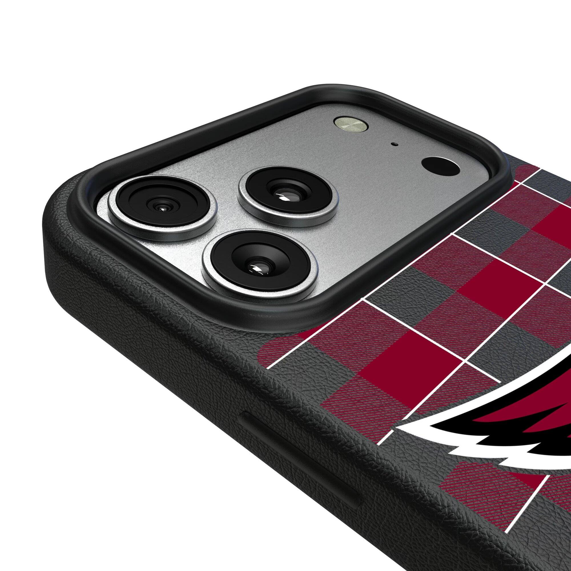 Alt View 2. Keyscaper - Arizona Cardinals Plaid Magnetic Bump iPhone Case - 16 Plus - Black.