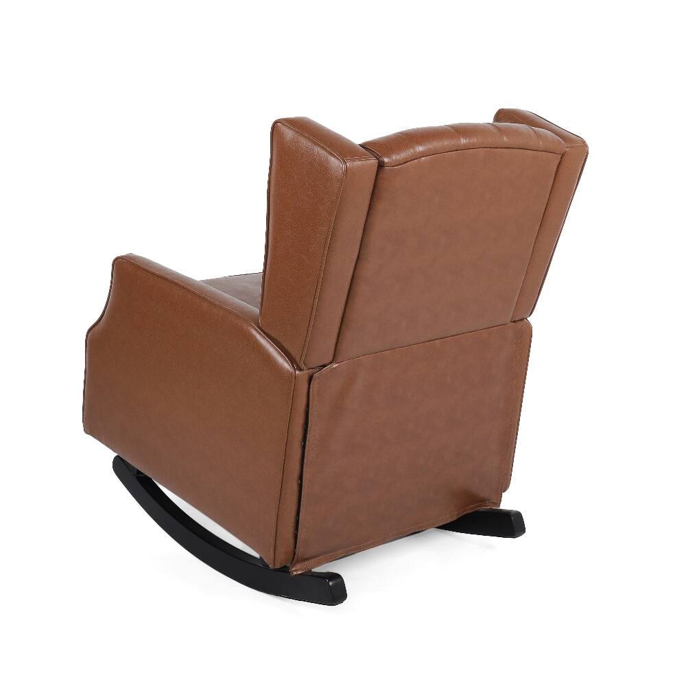 Alt View 3. Loheer - Loheer Rocking Chair Nursery Wingback Solid Wood Armchair - Cognac.