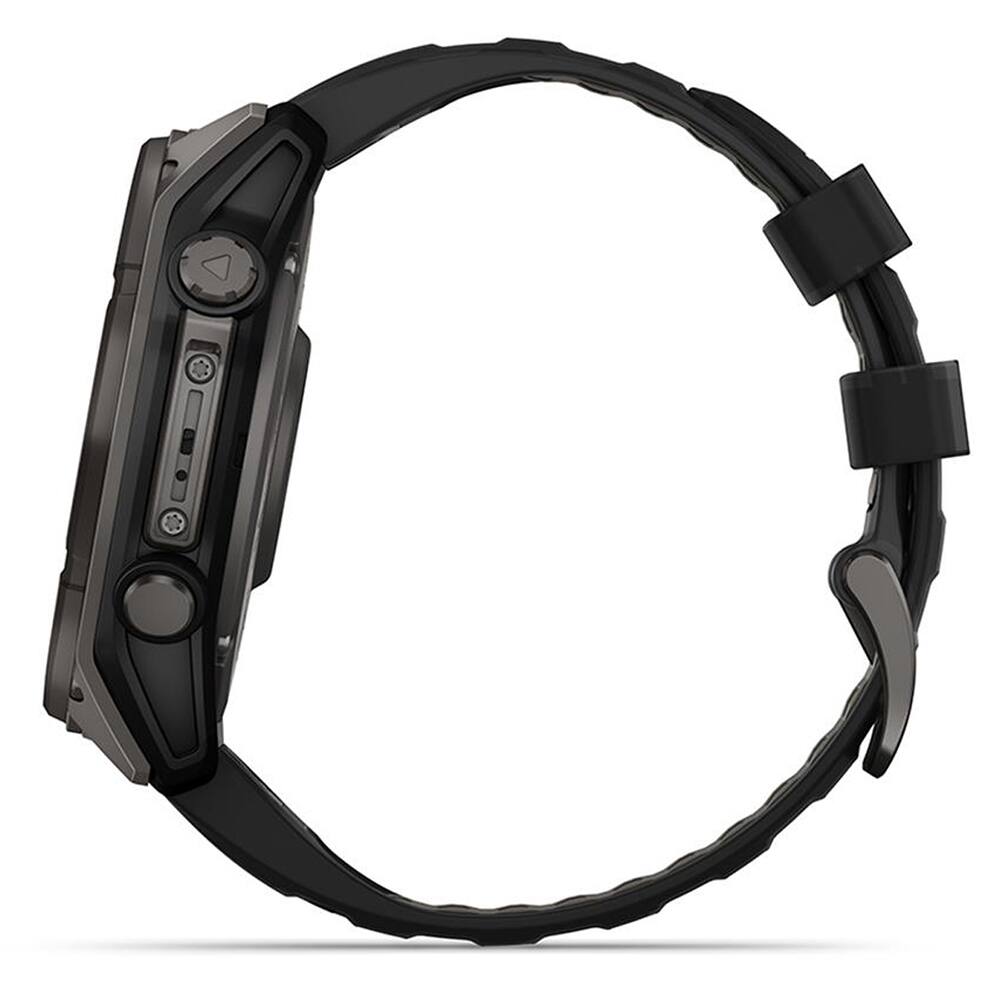 Alt View 1. Garmin - Fenix 8 47 mm Solar Gray with Black Gray Band + 2 Year Warranty Bundle - Carbon Gray DLC Titanium.