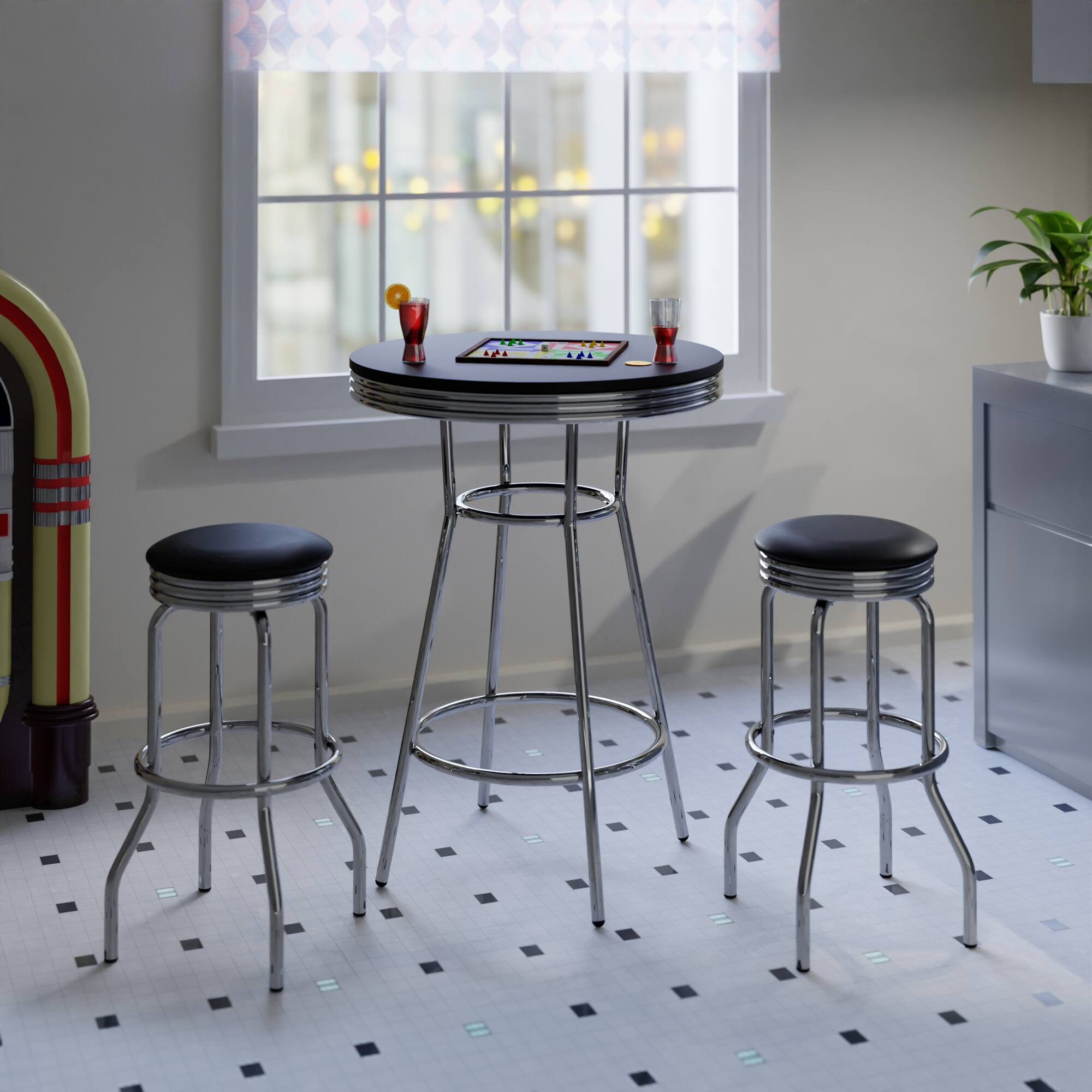 Alt View 1. Winsome Wood - Summit 3-Pc High Table with Swivel Seat Bar Stools - Black/Bright Chrome.
