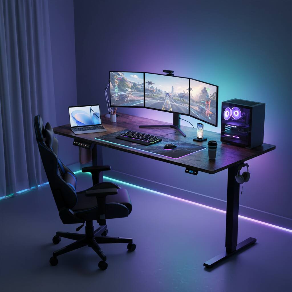 Left. AOITUN - 63 Inch Electric Standing Desk Rustic Brown, Large Modern Desk for Home Office, Adjustable Height Desk - Steel.