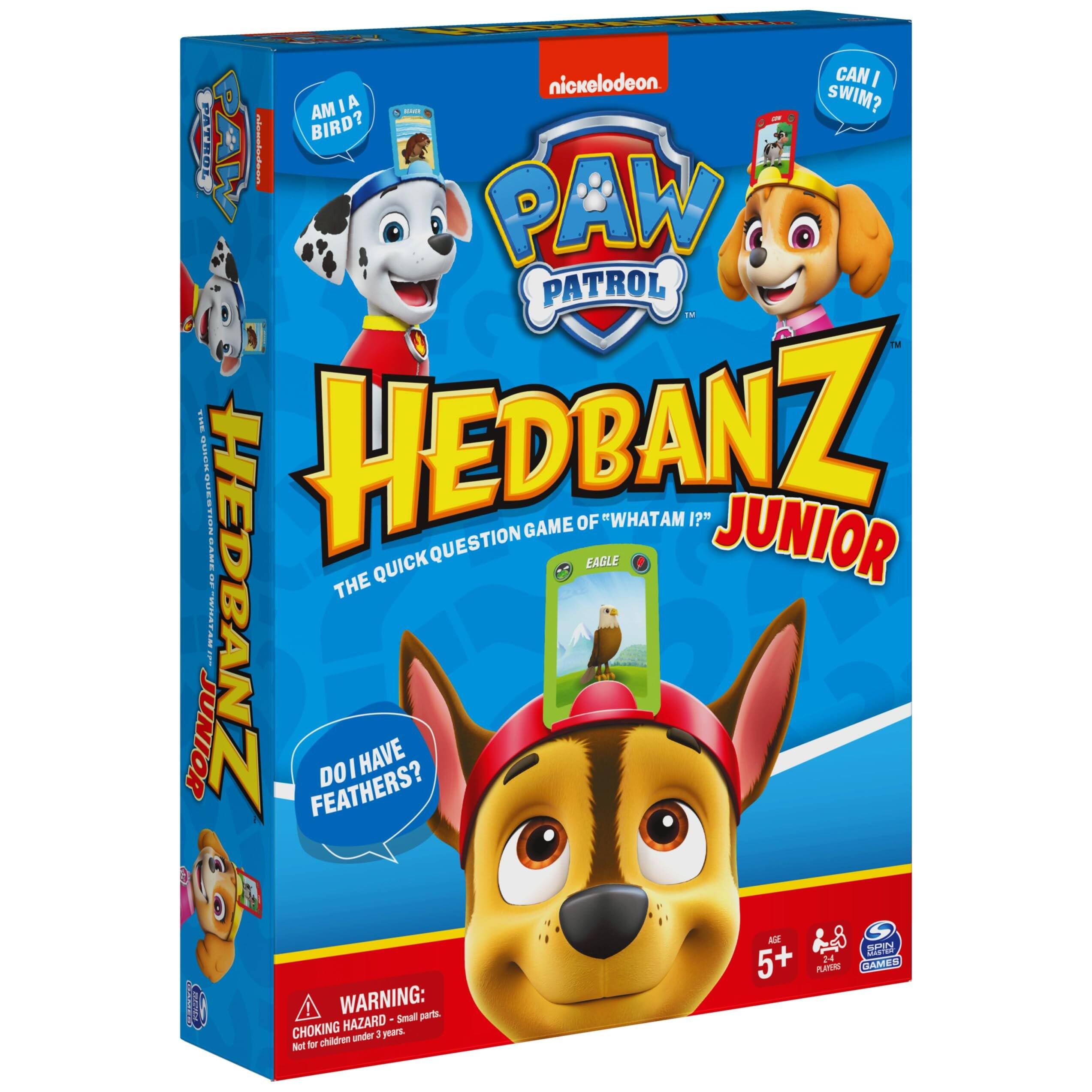 nickelodeon.  
CAN I SWIM?  
PAW PATROL  
HEDBANZ JUNIOR  
THE QUICK QUESTION GAME OF "WHAT AM I?"  
DO I HAVE FEATHERS?  
AGE 5+  
2-4 PLAYERS  
WARNING: CHOKING HAZARD - Small parts. Not for children under 3 years.