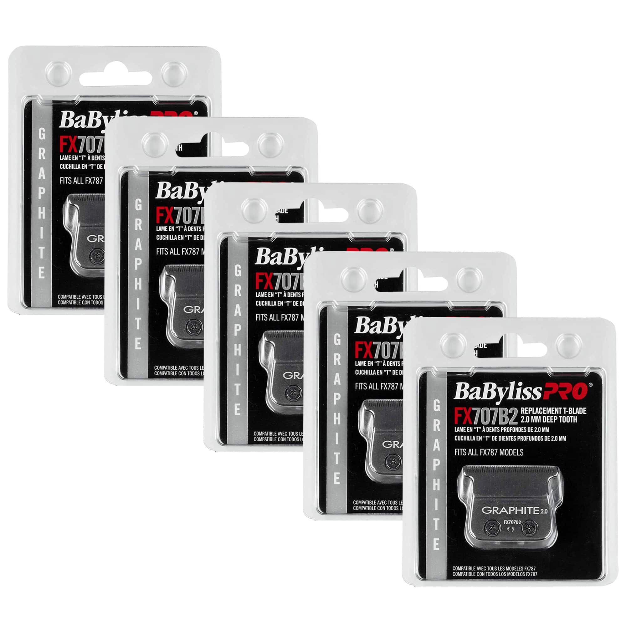 5x BaByliss PRO Deep Tooth Graphite Replacement Blade BB-FX707B2 - Black