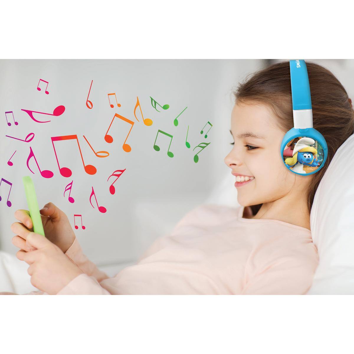 Alt View 5. Lexibook - 2 in 1 Bluetooth® and Wired comfort foldable Headphones with safe volume limitation The SMURFS Design.
