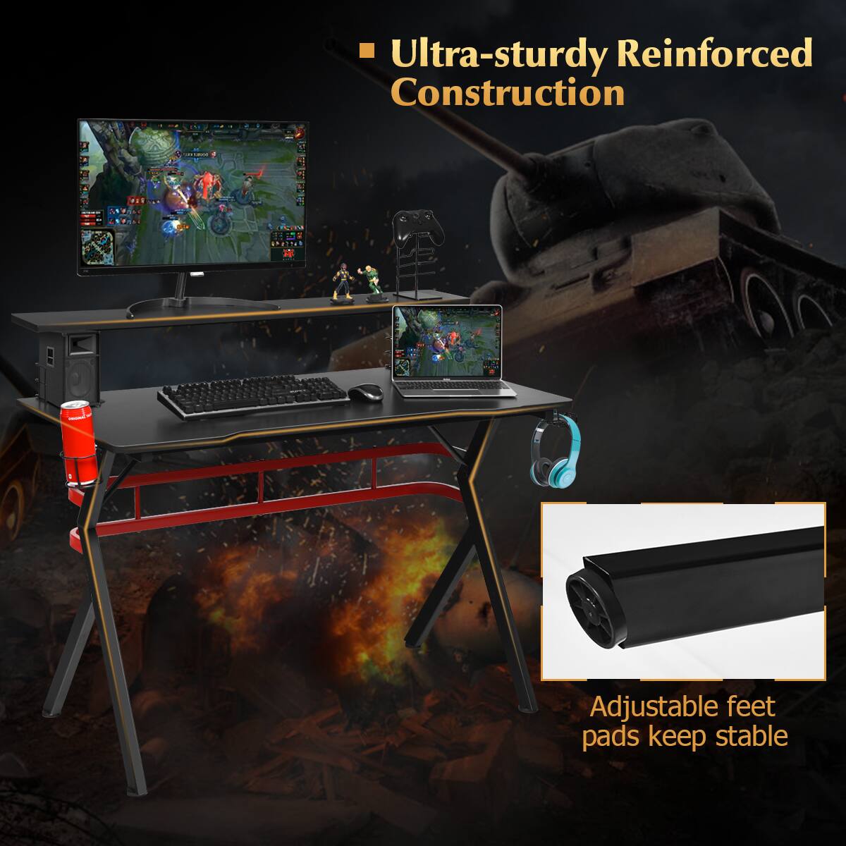 Ultra-sturdy Reinforced Construction Adjustable feet pads keep stable