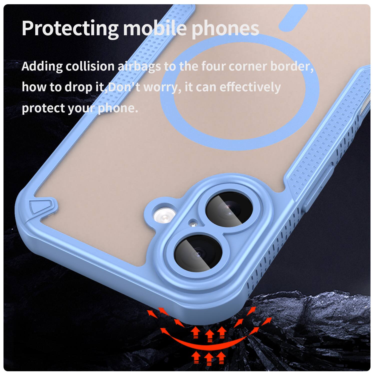 Protecting mobile phones

Adding collision airbags to the four corner border, how to drop it? Don't worry, it can effectively protect your phone.