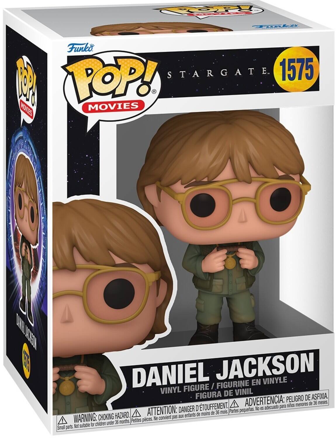 Funko POP! MOVIES  
STARGATE  
1575  

DANIEL JACKSON  
VINYL FIGURE / FIGURINE EN VINYLE / FIGURA DE VINIL  

WARNING: CHOKING HAZARD. Small parts. Not suitable for children under 36 months.  
ATTENTION: DANGER D'ÉTOUFFEMENT. Petites pièces. Ne convient pas aux enfants de moins de 36 mois.  
ADVERTENCIA: PEIGRO DE ASFIXIA. Partes pequeñas. No es adecuado para niños menores de 36 meses.