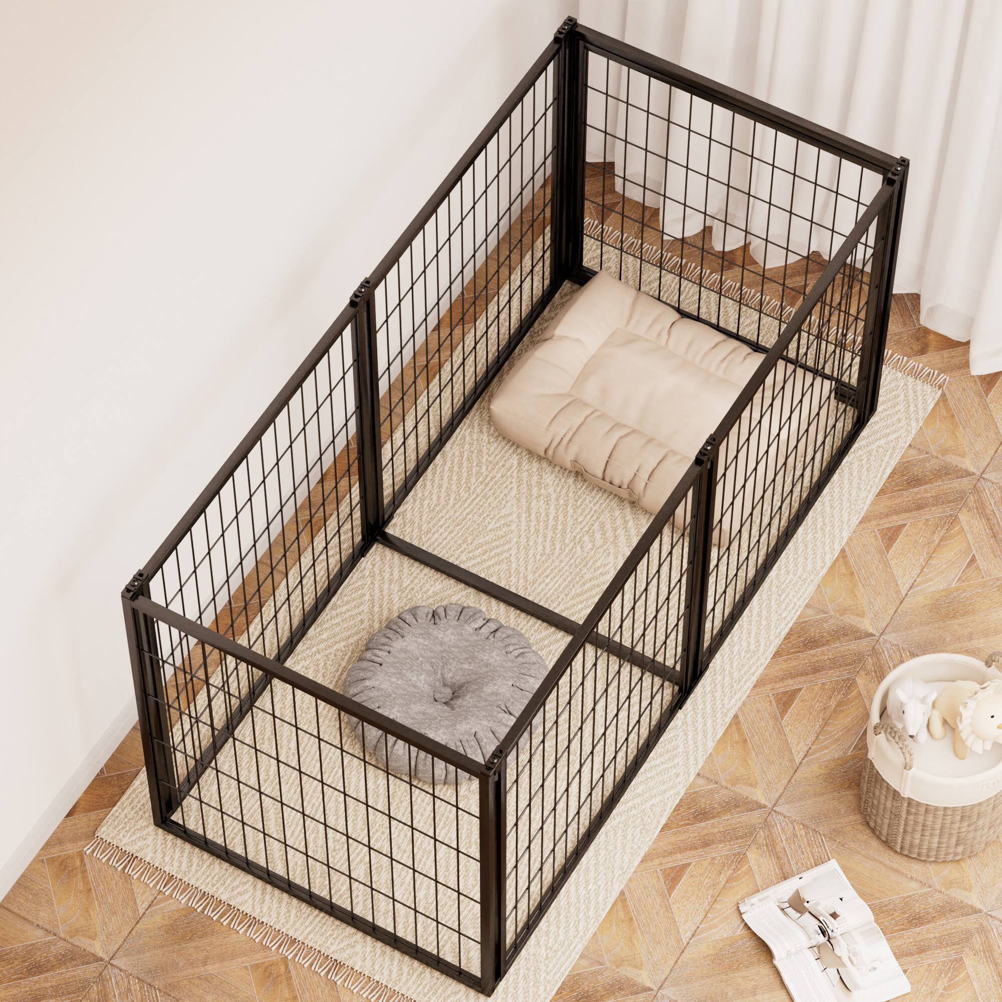 Alt View 7. Siljoy - 63" Black Dog Playpen with Top, Indoor Kennel & Divider for Medium Dogs, Customizable Door.