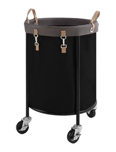Front. ESBANY - 110L Rolling Laundry Basket, Clothes Hamper with Wheels, Round Clothing Cart with Steel Frame and Removable Bag, 4 - ‎Black.