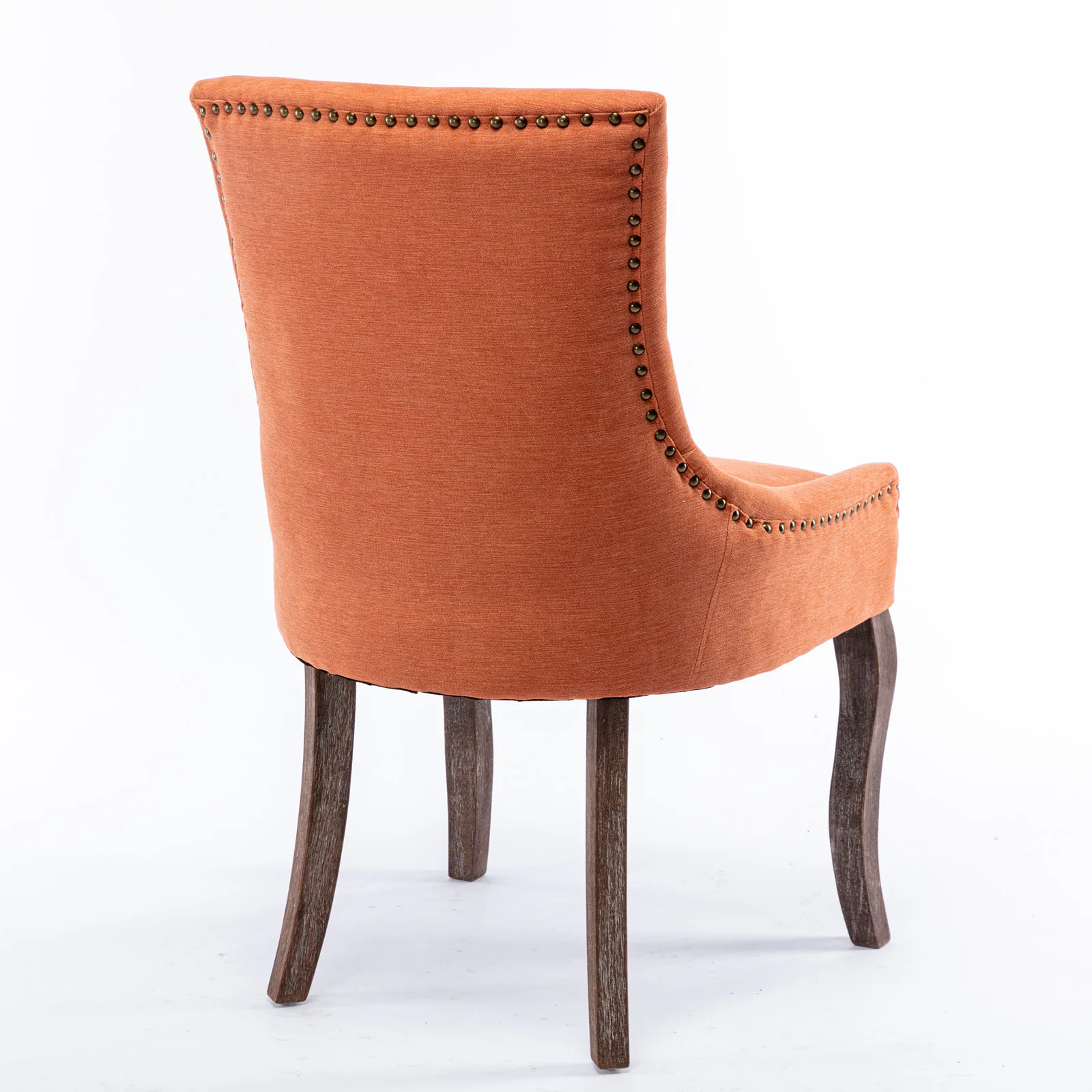 Alt View 1. GOODSILO - Ultra Side Dining Chair Set of 2, Thickened Fabric, Solid Wood Legs, Bronze Nail Head - Orange.