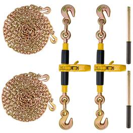 VEVOR - Ratchet Chain Binder 2PCS, 3/8"-1/2" Heavy Duty Load Binders, with G80 Chains 12000 lbs Secure Load Limit - Yellow,Black