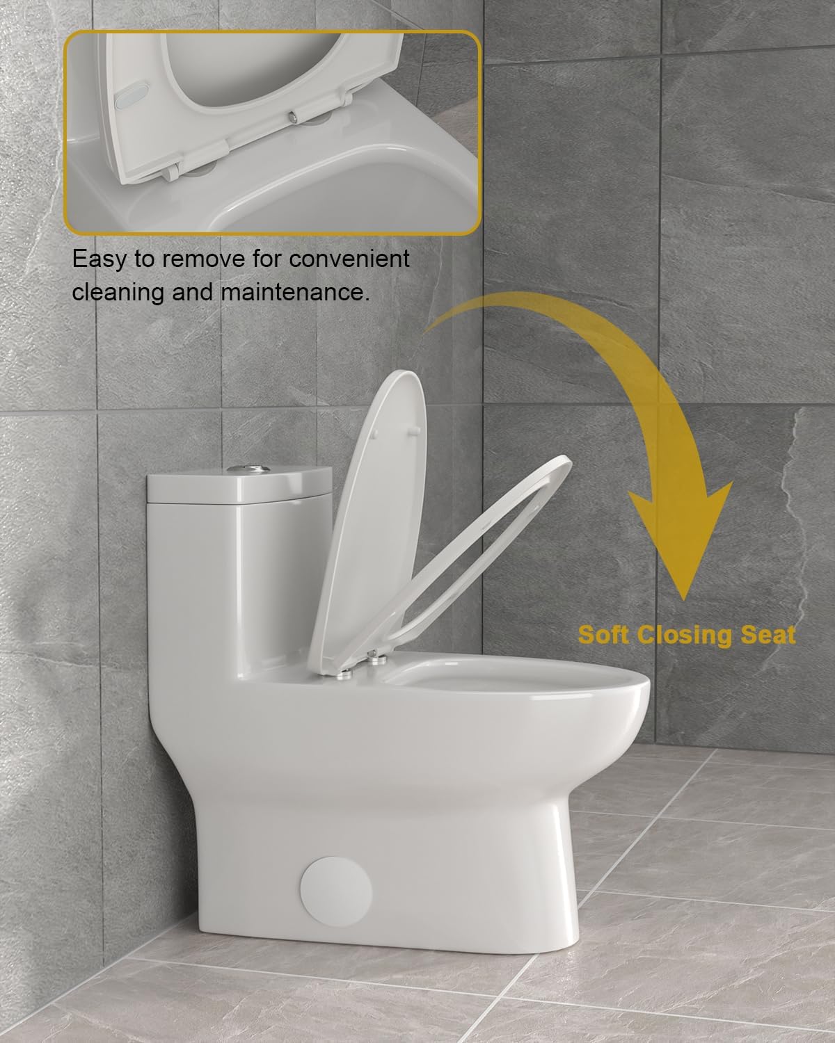 Easy to remove for convenient cleaning and maintenance. Soft Closing Seat.