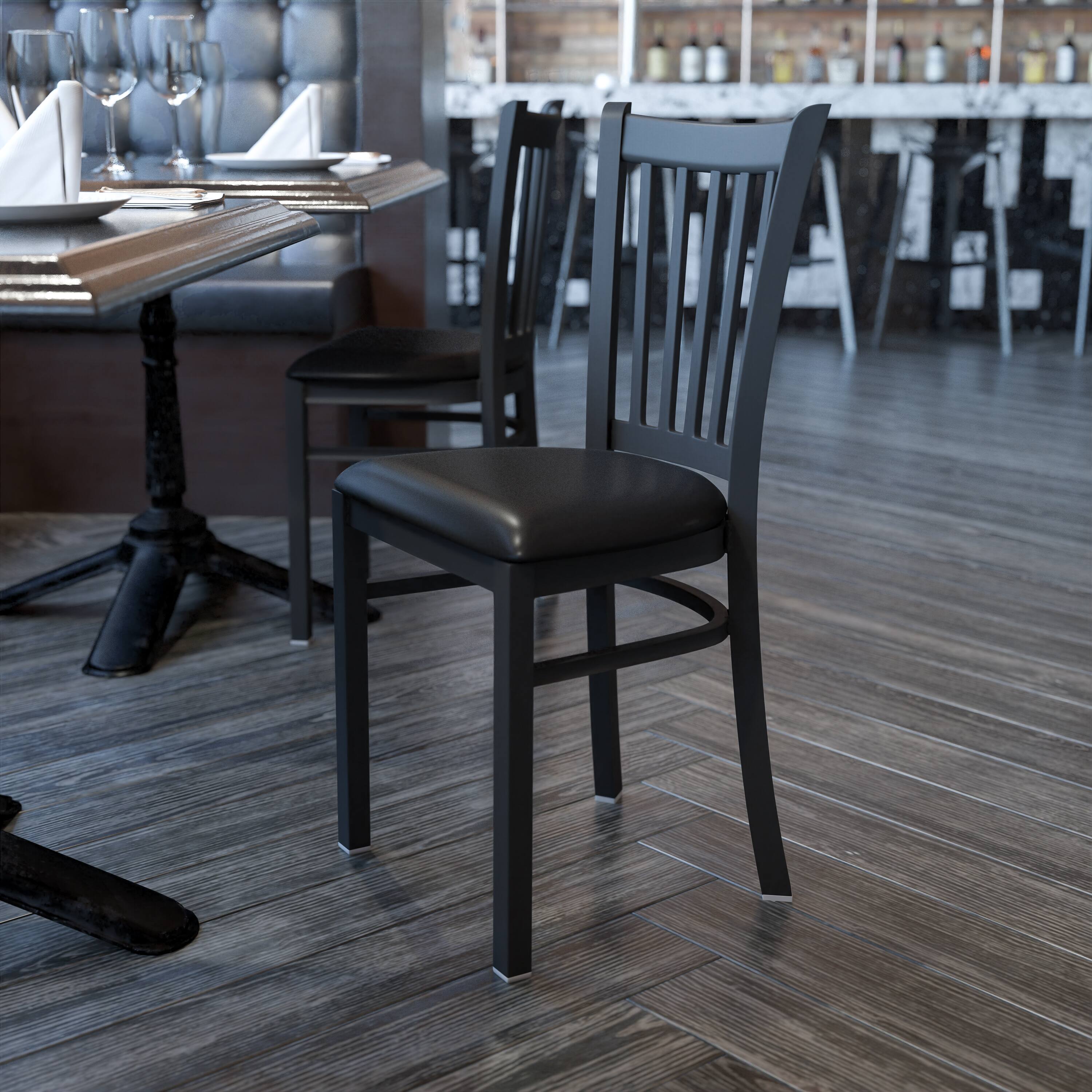 Alt View 1. Emma + Oliver - Vertical Back Metal Restaurant Dining Chair - Black Vinyl Seat/Black Metal Frame.