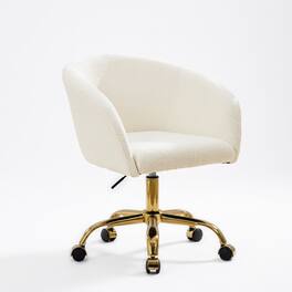 Brick Attic - Vanity Chair with Wheels,Luxury boucle Office Chair, Curved Backrest &Thick Cushion, Makeup Chair for Home Office - White