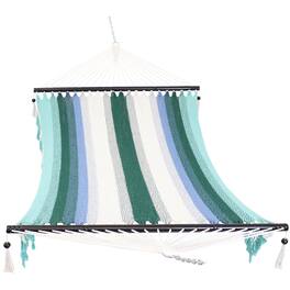 Sunnydaze - Large Woven Hammock with Spreader Bar and Fringe - Lagoon Stripes