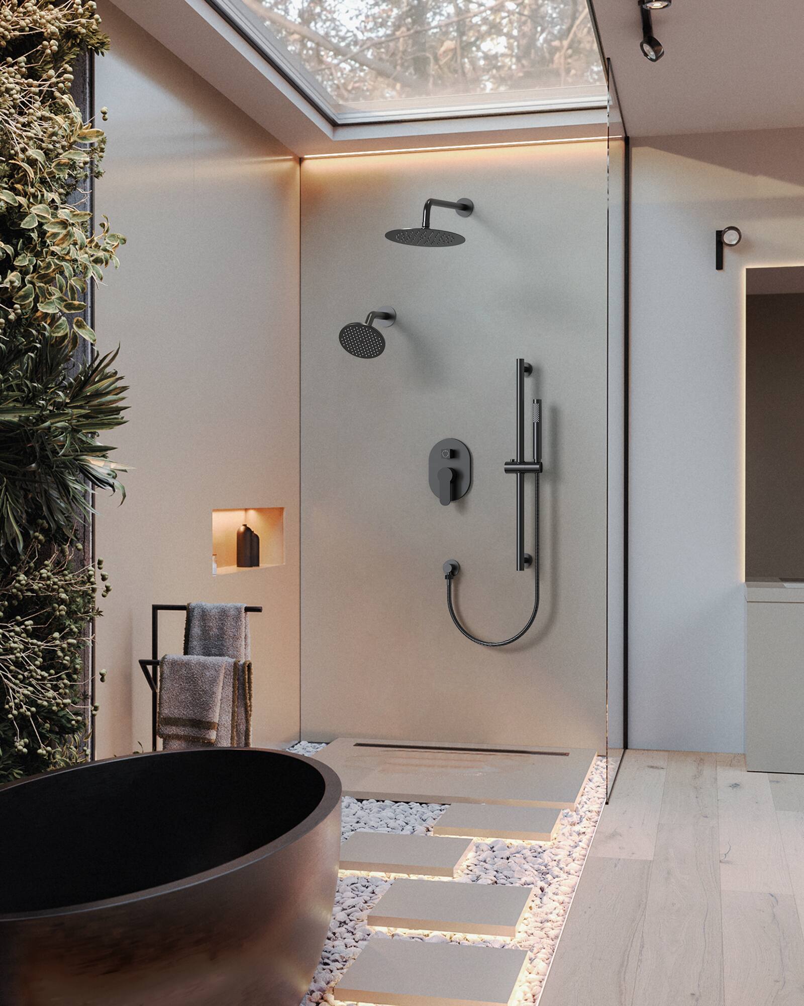 Alt View 8. GRANDJOY - Wall Mounted Shower System Set with 10" Rainfall Shower Head, Handheld Shower and Adjustable Slide Bar - Matte Black.