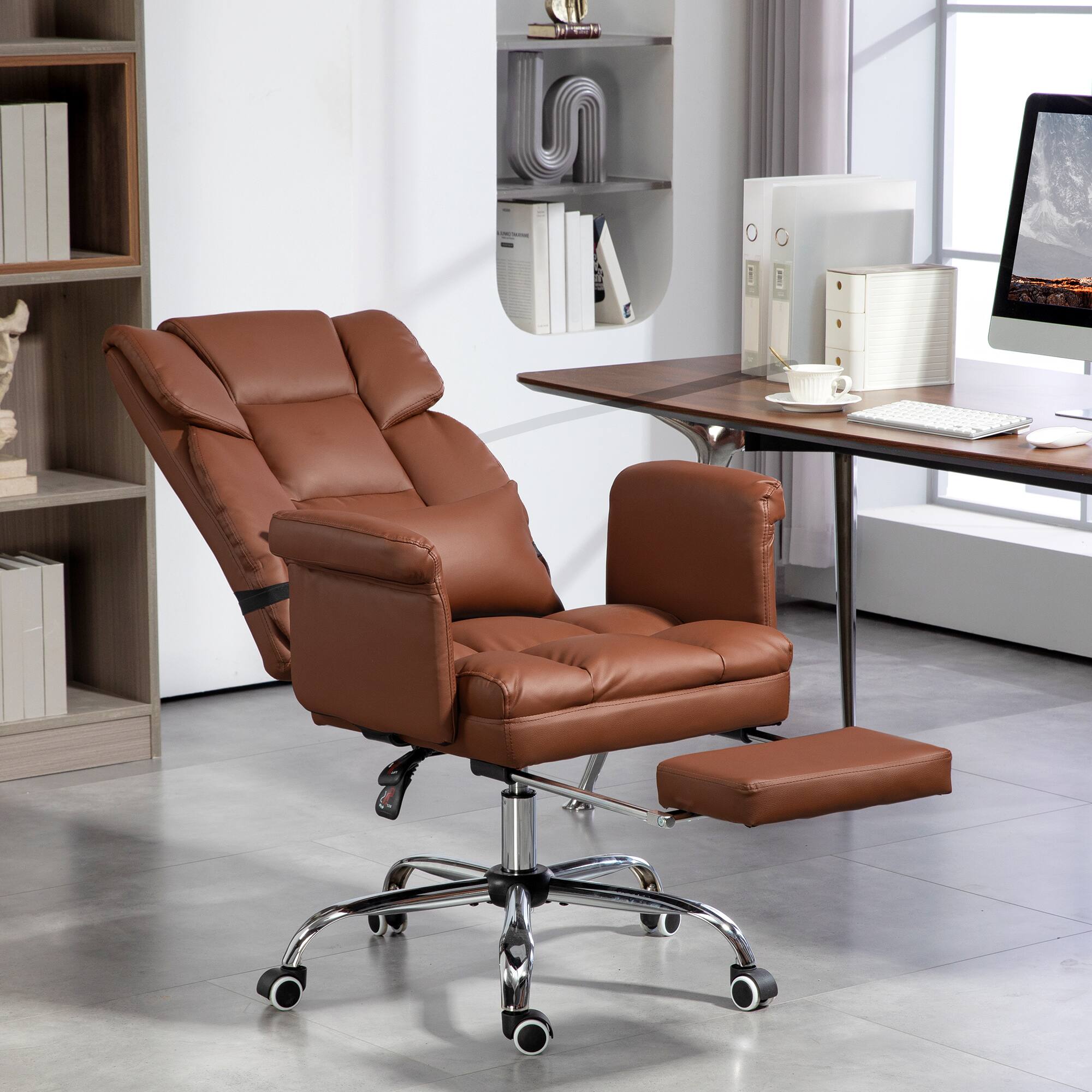 Angle. Homcom - Executive Office Chair with Footrest, Lumbar Support - brown.