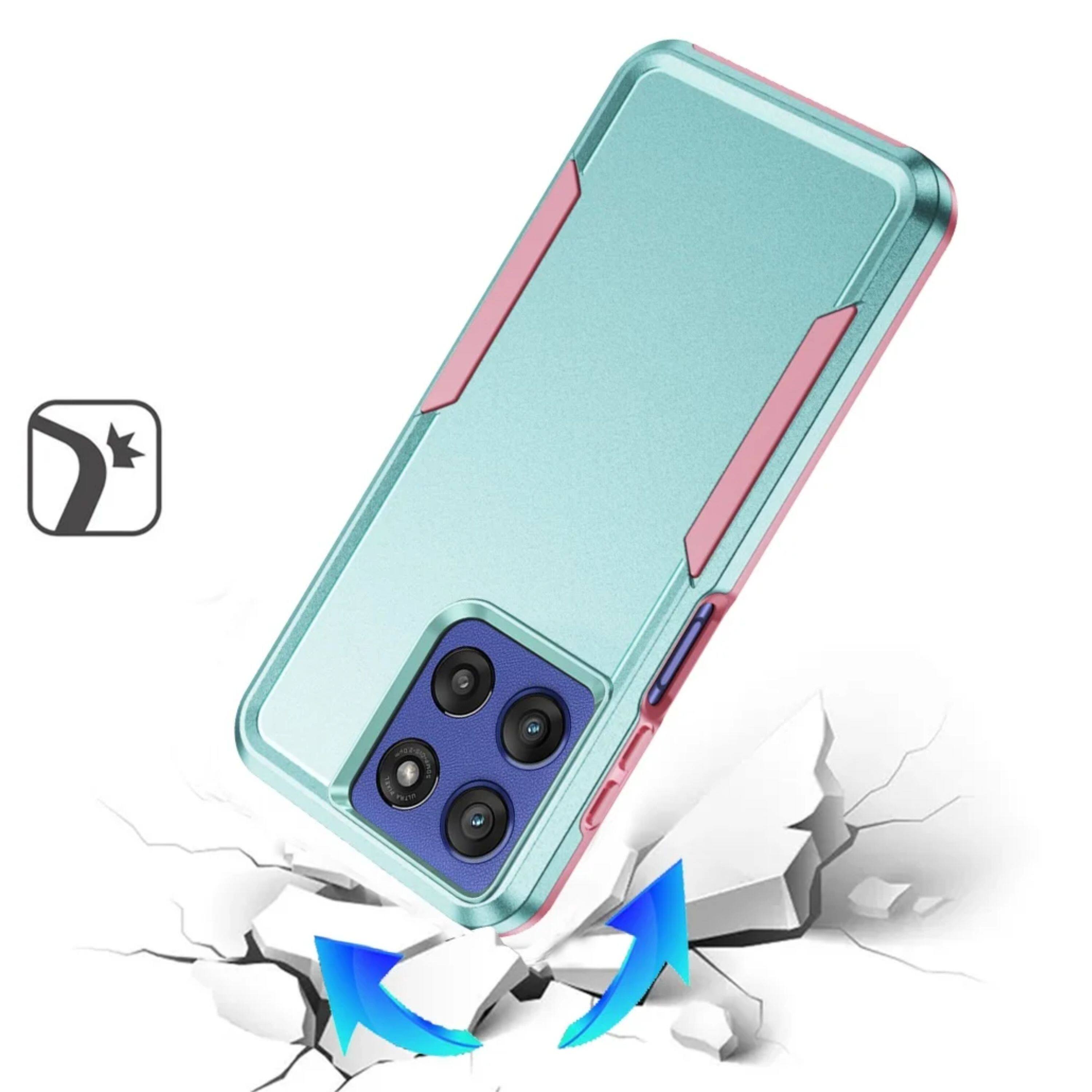 Angle. Kitcheniva - Fused Rugged Shockproof Phone Case With Tempered Glass For Moto G Stylus 2026/2025 Teal Pink - Teal Pink.