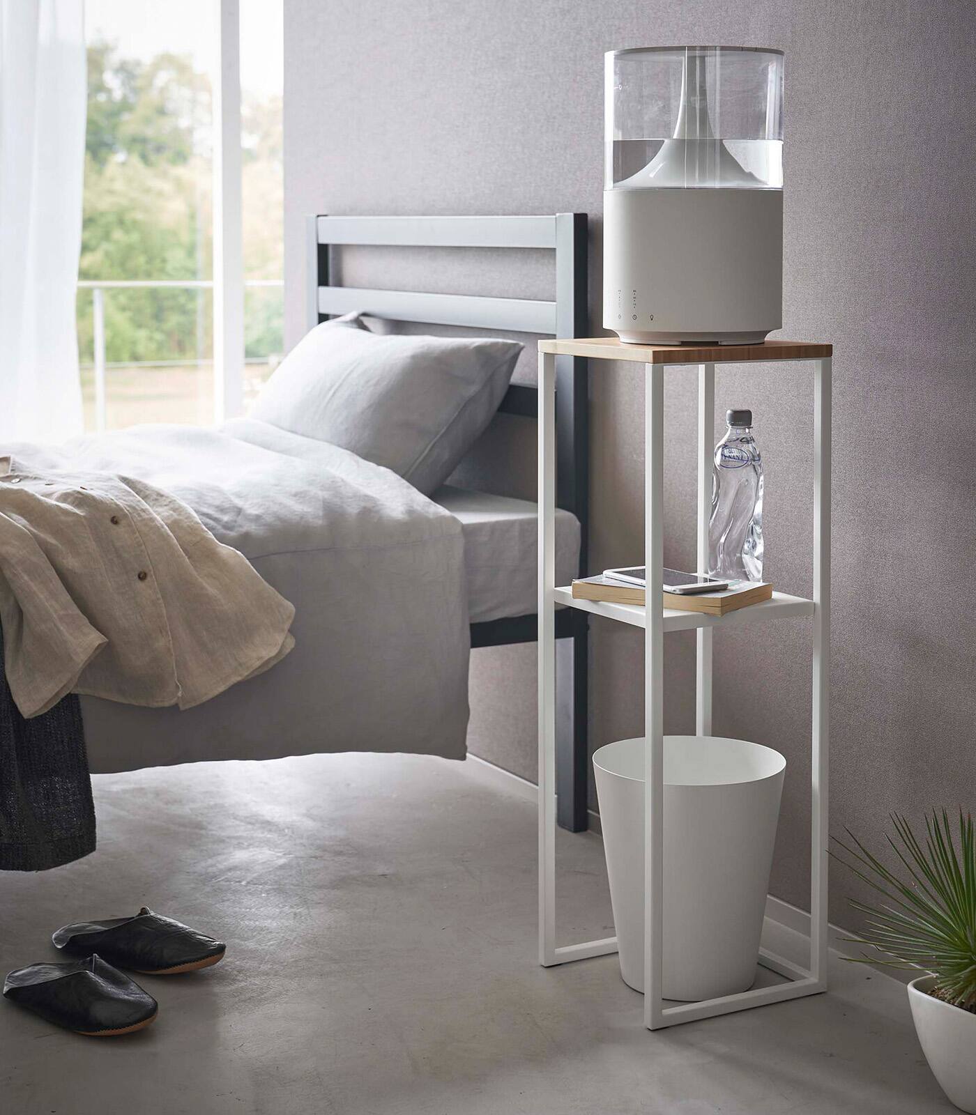 Angle. Yamazaki Home - Two-Tier Display & Storage Shelf (31.5" H)  - Steel + Wood - White.