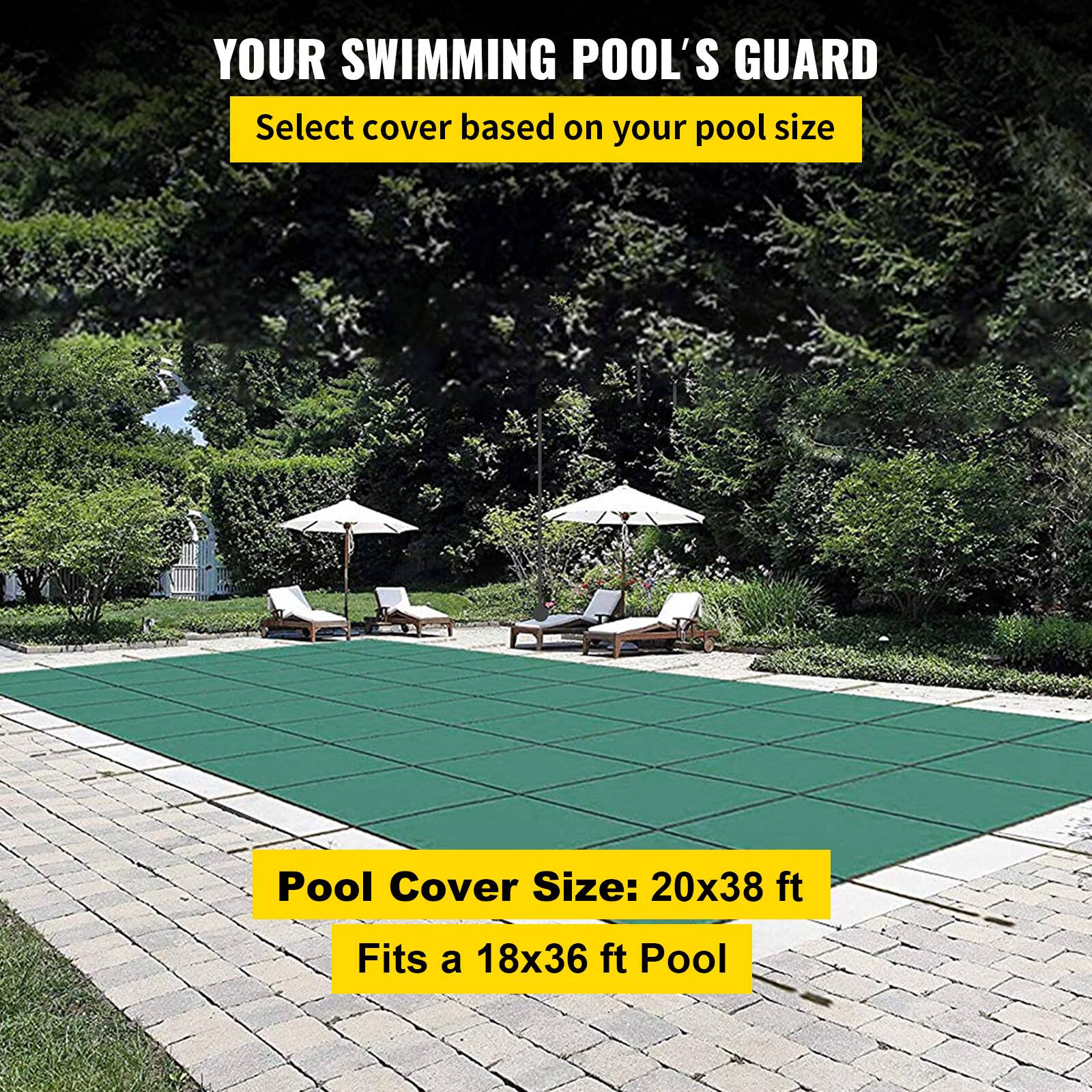 YOUR SWIMMING POOL'S GUARD, Select cover based on your pool size, Pool Cover Size: 20x38 ft, Fits a 18x36 ft Pool