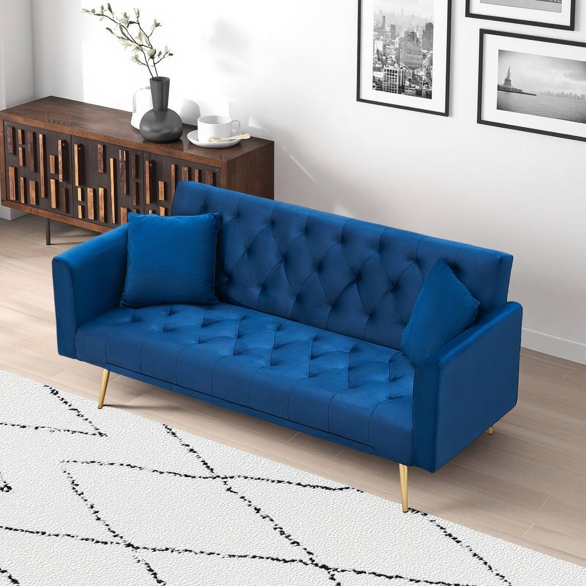 Left. Ropilly - Ropilly 71 Inch Convertible Loveseat Sofa Blue Velvet Sofa Bed for Small Living Room Bedroom Office - Blue.