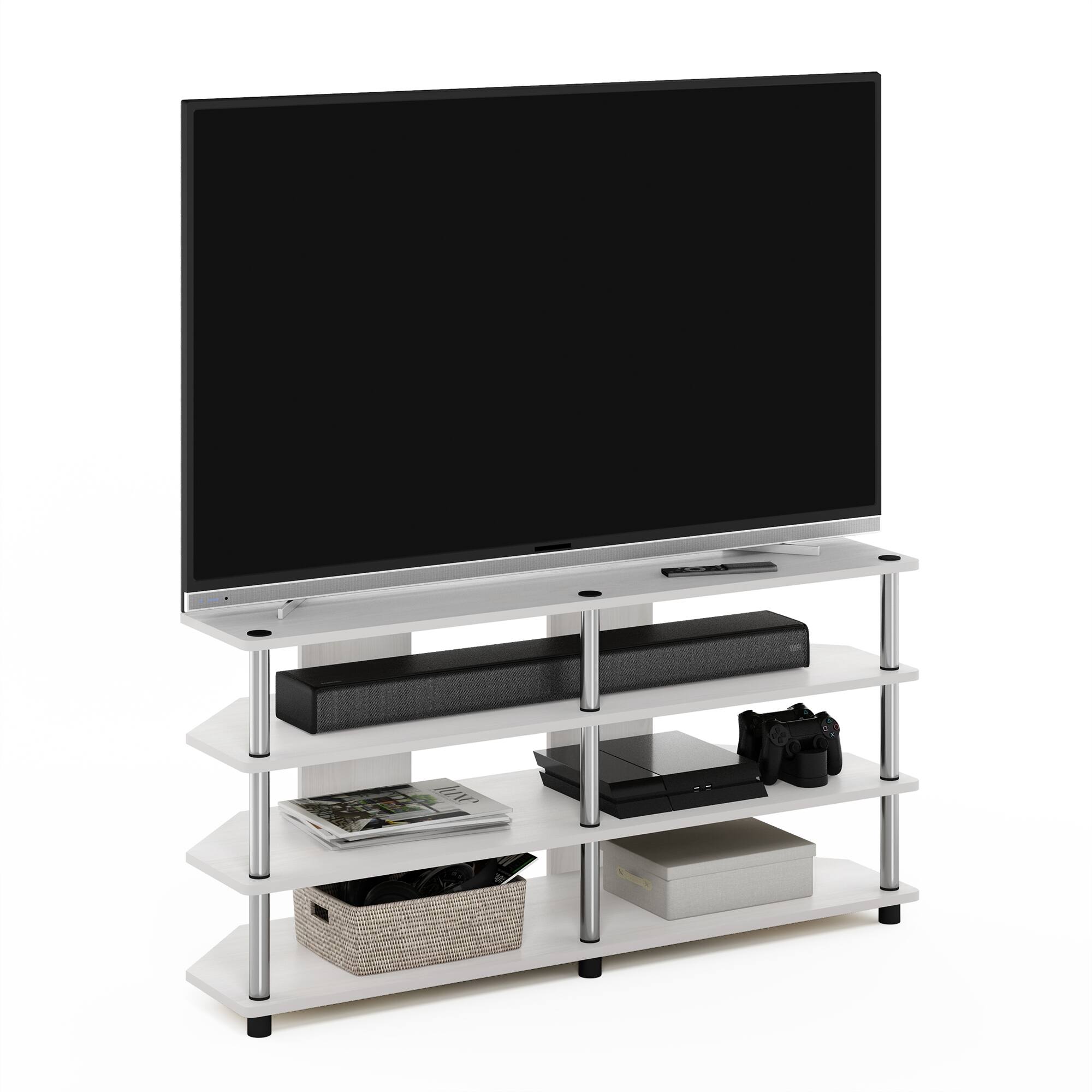 Alt View 3. Furinno - Econ Easy Assembly 4-Tier Corner TV Stand for TV up to 55-Inch - White Oak/Stainless Steel.
