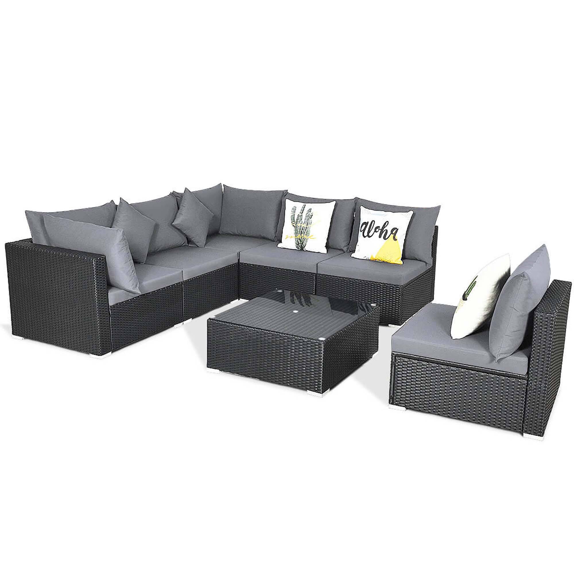 Alt View 9. Costway - 7 PCS Patio Rattan Sofa Set Sectional Conversation Furniture Set Garden Outdoor - Gray +Black.