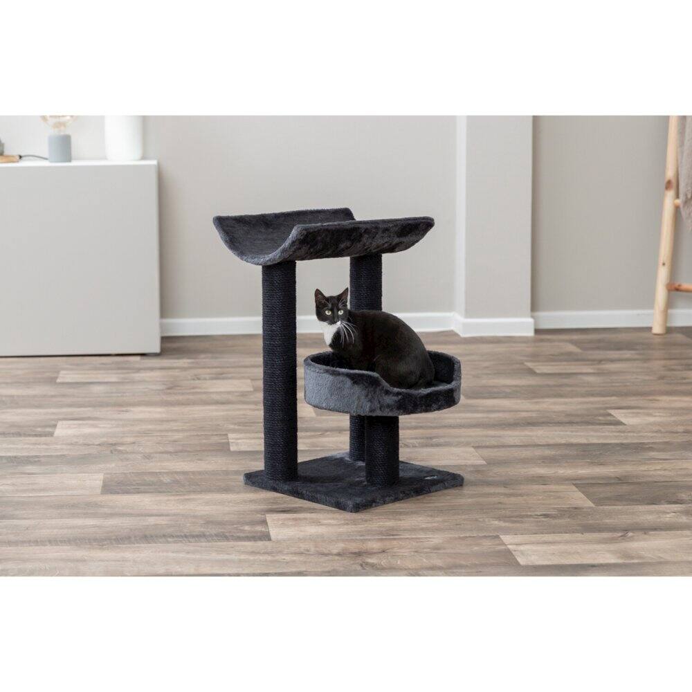 Angle. TRIXIE - Isaba Plush 2-Level Cat Tree with Sisal Scratching Posts, 2 Perch - Black/Gray.