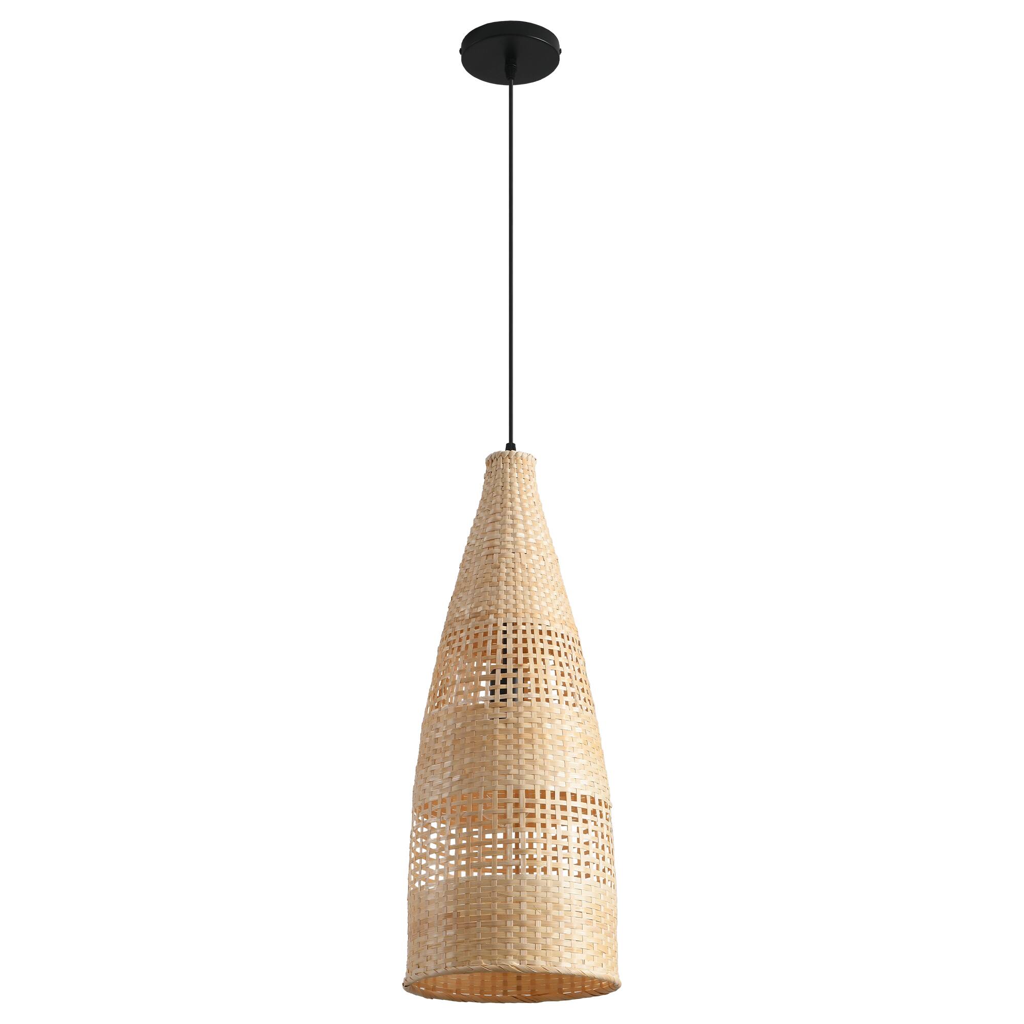 Alt View 4. Parrot Uncle - 1-Light Rustic Brown Bamboo Vintage Hand-Woven Dome Pendant Lamp.