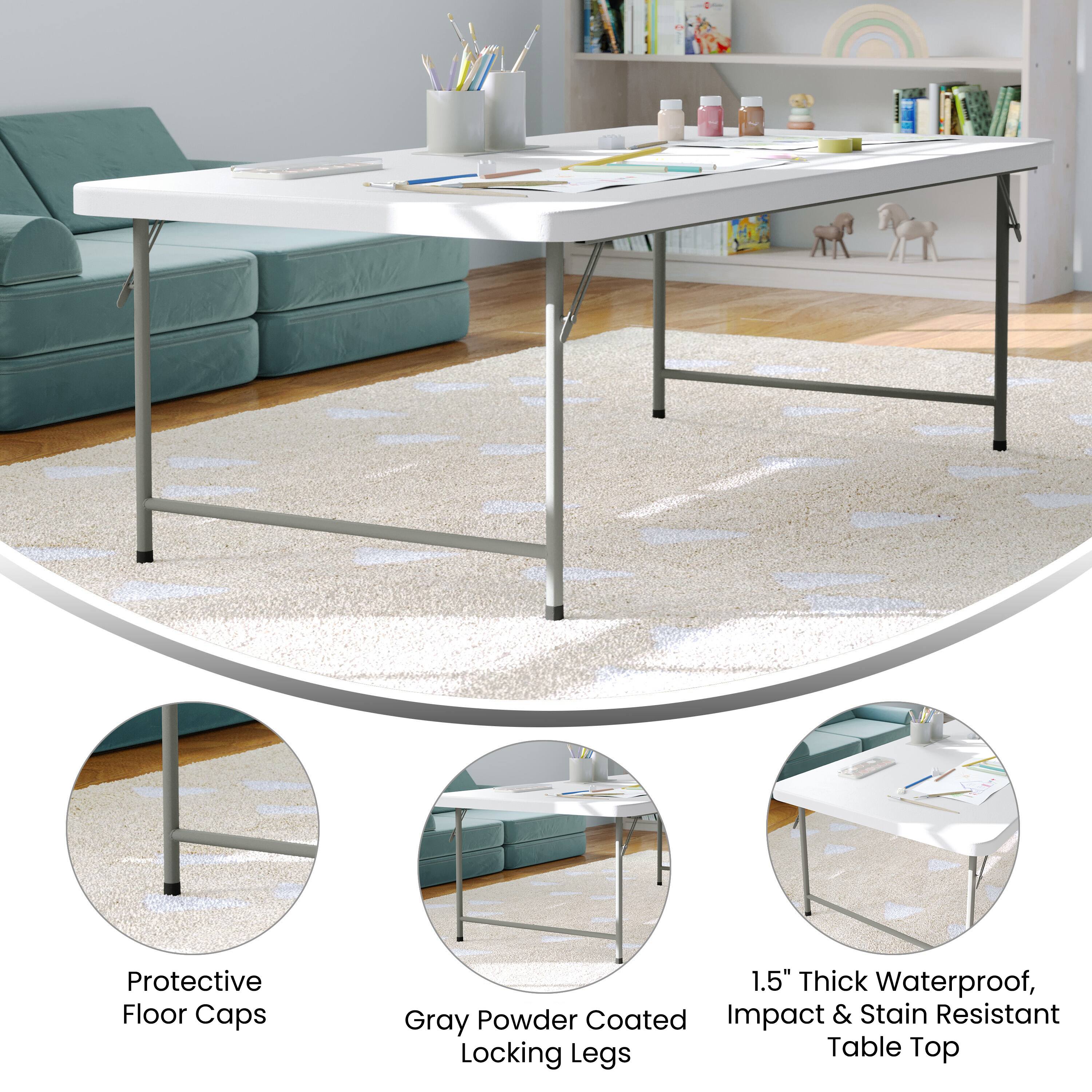 Protective Floor Caps  
1.5" Thick Waterproof, Gray Powder Coated Impact & Stain Resistant Locking Legs Table Top