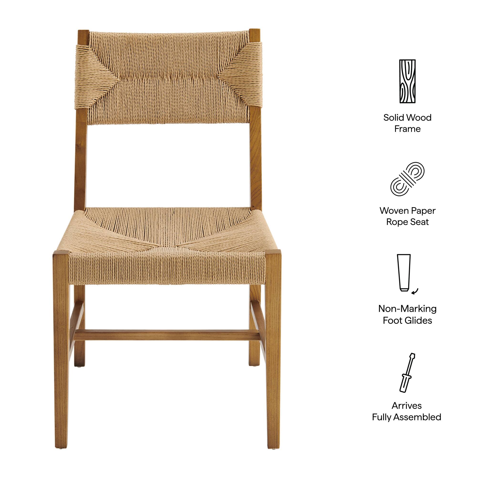Solid Wood Frame Woven Paper Rope Seat Non-Marking Foot Glides Arrives Fully Assembled