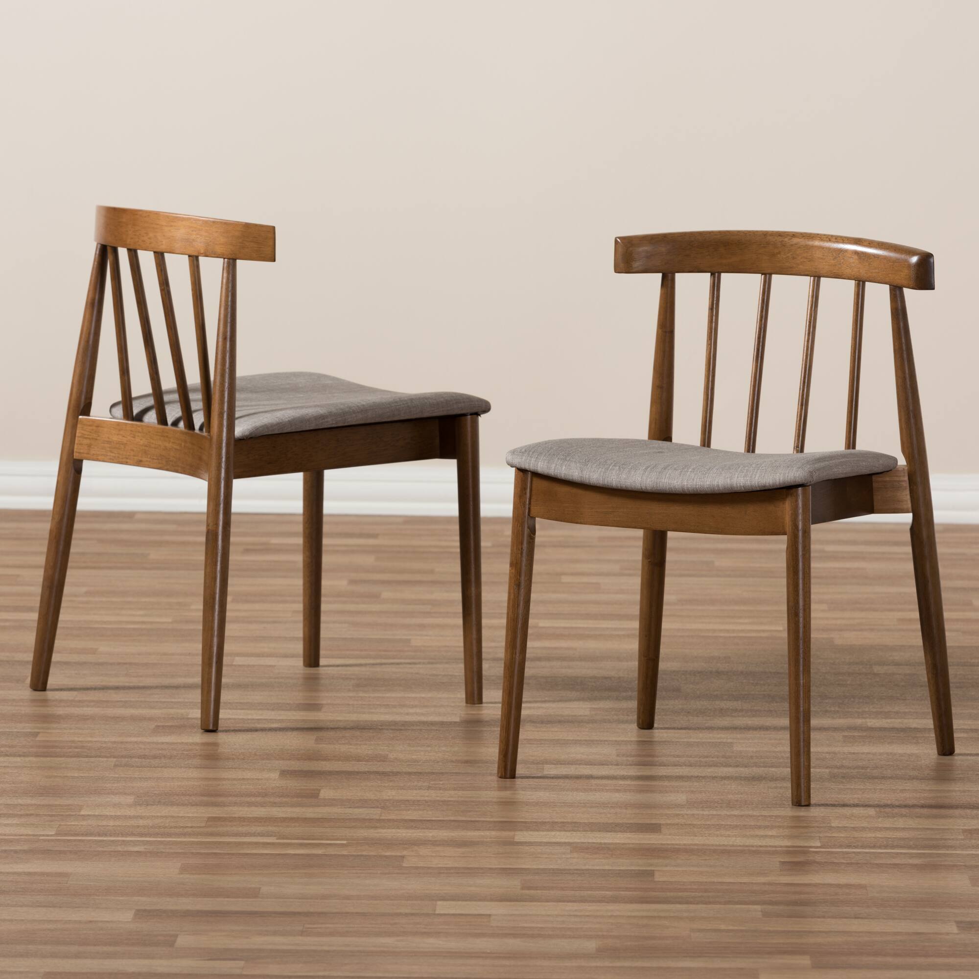 Alt View 2. Baxton Studio - Set of 2 Wyatt Mid-Century Modern Walnut Wood Dining Chairs - Beige/"Walnut" Brown.