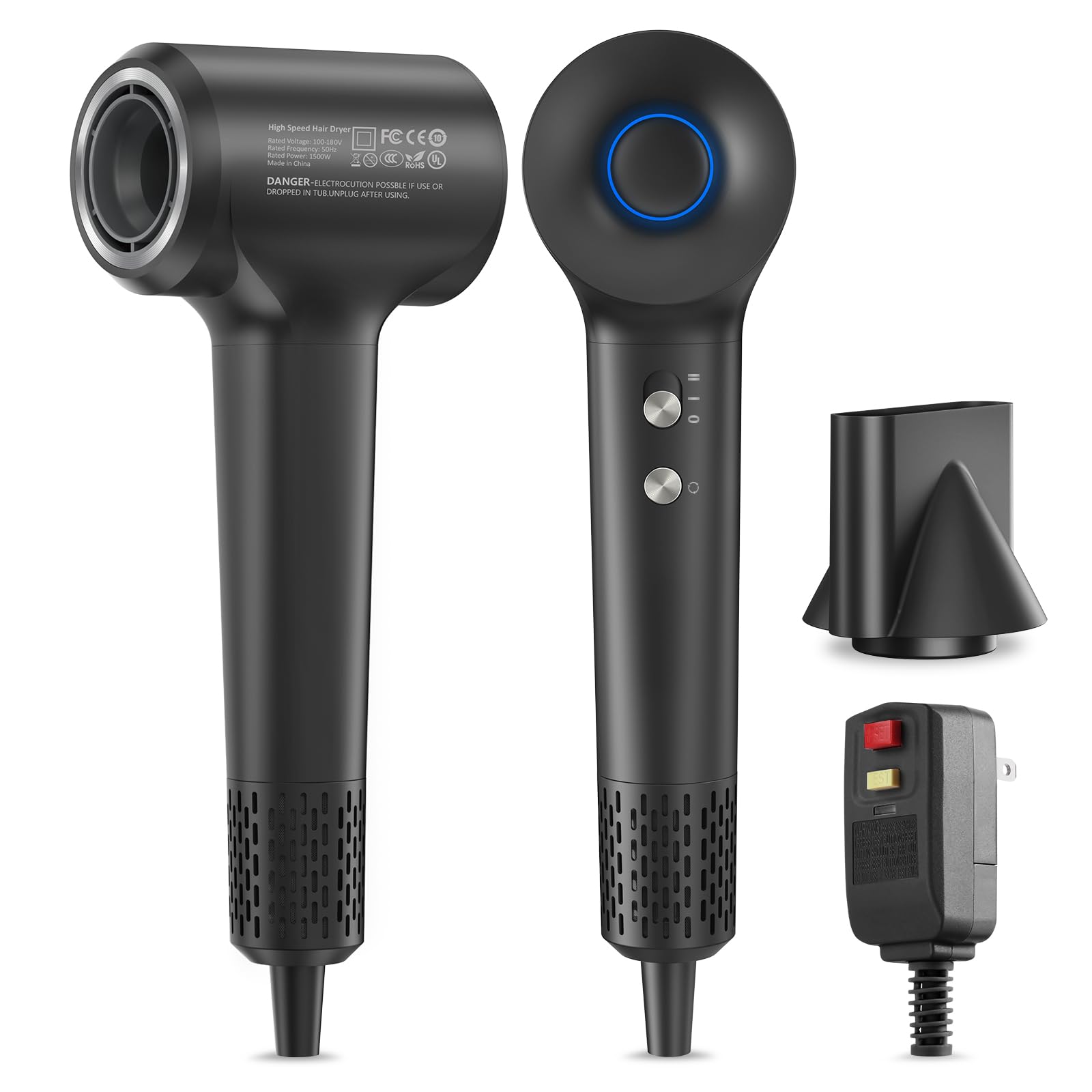 DORLUKFU - Hair Dryer, Ionic Blow Dryer, 1500W High-Speed Hairdryer with 110000 RPM Brushless Motor for Fast Drying Low Noise, 4